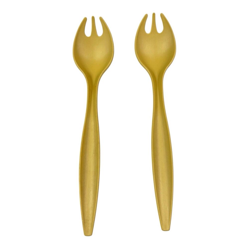 Vintage Tupperware Salad Serving Sporks/Spoons/Forks *Harvest Gold* 12” Set Of 2